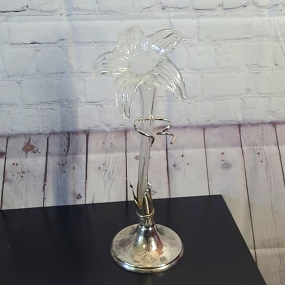 Vintage MCM Hand Blown Glass Art Nouveau Style Lily Orchid Vase Patina Silver - Picture 5 of 17